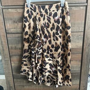 Leopard satin ruffle midi skirt